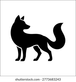 This image features a striking black silhouette of a fox standing on its hind legs with its bushy tail raised. The clean, minimalist design captures the essence of the animal in a bold and simple form, perfect for graphic design or nature-themed projects.