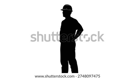 This image features a striking black silhouette of a construction worker, showcasing a clean and minimalist silhouette style.