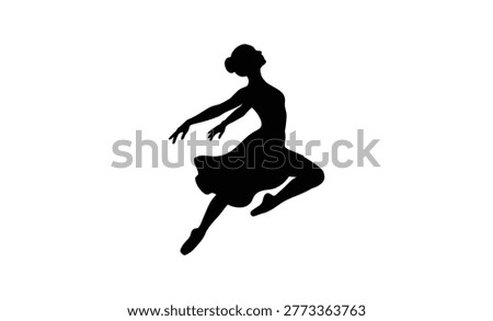 This image features a striking black silhouette of a ballerina captured mid-leap, showcasing the grace and artistry of dance.
