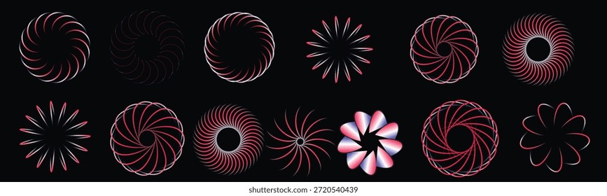 Esta Imagen cuenta con una impresionante colección de vibrantes diseños circulares de color rosa y blanco sobre un elegante fondo negro. Los intrincados patrones y Formas crean un efecto visual fascinante, atrayendo la atención del espectador hacia las espirales y curvas que se arremolinan. La estética minimalista pero moderna hace que esta Imagen sea perfecta para su uso en el Diseño gráfico, el arte digital o como elemento creativo en varios proyectos.