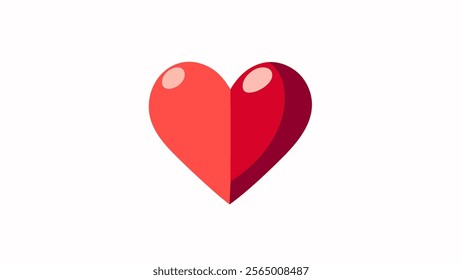 This image features a stylized 3D heart shape divided into two halves. The left half is red with a lighter red oval shape near the top, while the right half is a darker red with a similar lighter red.