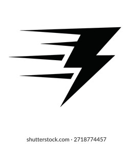 This image features a stylized, black lightning bolt against a white background. The bolt is composed of several jagged lines, creating a dynamic and sharp appearance. The design is minimalistic yet impactful, conveying a sense of energy and power.