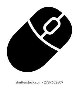 This image features a stylized computer mouse icon in black and white, presented in silhouette mode. The simple and modern design makes it a versatile graphic element suitable for various digital applications, including websites, software, and marketing materials. The icon's clean lines and minimalist aesthetic ensure it can be easily integrated into different visual contexts, making it an ideal choice for designers and developers seeking a sleek and professional look.