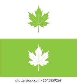 This image features a stylized green maple leaf silhouette