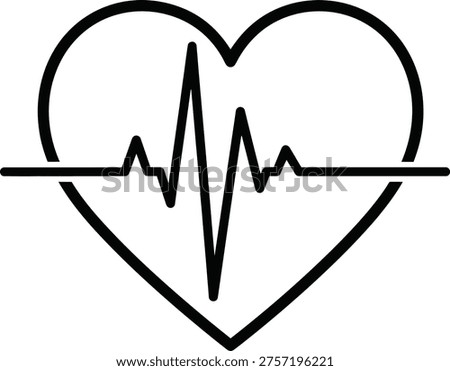 This image features a stylized heart shape intersected by a horizontal line depicting an electrocardiogram (ECG) waveform. The ECG line illustrates the electrical activity of the heart, typically used in medical contexts to monitor heart function and detect abnormalities. The design combines symbolic representations of love or care with medical monitoring, emphasizing the importance of heart health and diagnostics in healthcare.