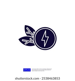 This image features a stylized icon of a circular emblem with a lightning bolt, accompanied by two leaves, symbolizing energy and sustainability.