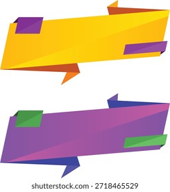 This image features a stylized illustration of two speech bubbles in bold, vibrant colors. The top bubble is yellow and orange, while the bottom one is purple and pink, with green and blue accents. The graphic design is modern and eye-catching, making it suitable for various digital and print applications.
