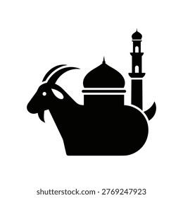 This image features a stylized silhouette of a goat with horns facing a mosque-like structure. The mosque includes a prominent dome and a minaret, suggesting a blend of natural and architectural elements. The design appears symbolic, potentially representing a cultural or religious fusion.
