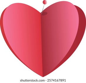 This image features a stylized, three-dimensional red and pink heart with a gradient effect, giving it a modern and artistic look. A pin is inserted at the top, symbolizing love,