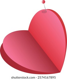 This image features a stylized, three-dimensional red and pink heart with a gradient effect, giving it a modern and artistic look. A pin is inserted at the top, symbolizing love,