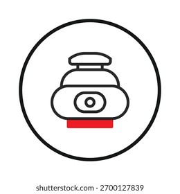 This image features a stylized vector graphic of an electric shaver within a circular frame. The design is minimalist, relying on bold outlines and simple shapes to create a modern and easily