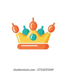 Dieses Bild zeigt eine stilisierte gelbe Krone, die mit Orange- und Teelöffelschmuck vor einem sauberen weißen Hintergrund verziert ist und ein Gefühl von Treue und Opulenz in einem minimalistischen Design vermittelt