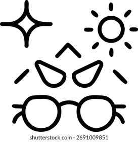 Esta Imagen cuenta con gafas de sol, sol y estrella. Es un diseño sencillo y moderno, perfecto para su uso en aplicaciones de Web o móviles. La Imagen está aislada sobre fondo blanco.