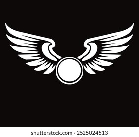 This image features a symbol with wide open wings on both sides and a circle in the center. The wings are white with detailed lines representing feathers.