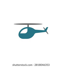 This image features a teal helicopter silhouette depicted as a flat vector graphic against a white background. The illustration showcases the essential form of the aircraft, including its rotor and tail.