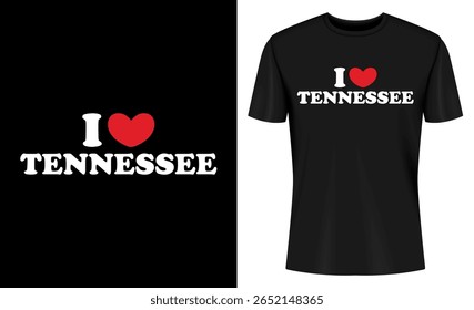 This image features tennessee, tshirt, shirt, apparel, clothing, love, heart, state. I Love Tennessee T shirt design with heart shape and black background