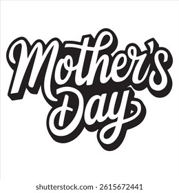 This image features the text "Mother's Day" written in a bold, flowing black script font with a subtle white outline.