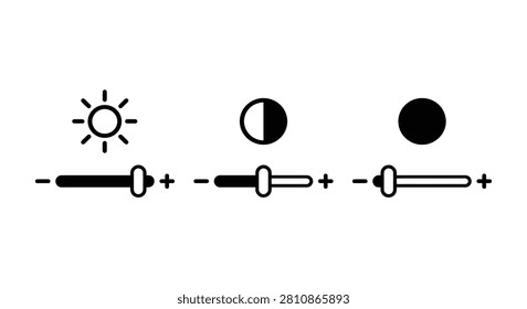 This image features three brightness control icons depicting a sun, half-moon, and full moon, each paired with a horizontal slider on a white background.