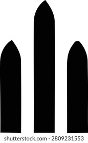 This image features three gothic arch silhouettes in black against a white background. The shapes are simple and planar, creating a stark contrast and minimalist aesthetic.