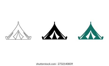 Esta Imagen presenta tres diseños de carpa simples en diferentes colores, que representan acampada, estadía al aire libre y viajes de aventura. Las carpas están representadas en estilo minimalista, con líneas limpias y Formas básicas. La Imagen transmite una sensación de sencillez y libertad, evocando una sensación de relajación y escape. Las carpas a menudo se asocian con actividades al aire libre como senderismo, mochilero y trekking.