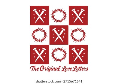 Esta Imagen cuenta con una tabla de tic-tac-toe con clavos y una corona de espinas, creando un diseño religioso único.