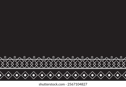 This image features a traditional Thai textile-inspired design with intricate geometric patterns and seamless borders. The black and white minimalist style emphasizes the symmetrical and decorative de