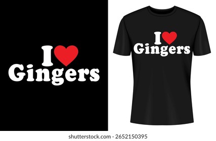 Esta imagem mostra camiseta, design, maquete, gabarito, roupas, vestuário, gengibre, ruiva. Eu amo gengibre T camisa Design maquete