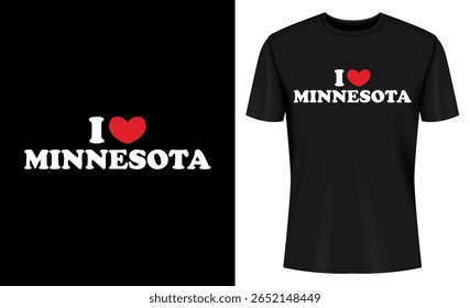 This image features t-shirt, tshirt, mockup, design, template, Minnesota, I love Minnesota, heart. I Love Minnesota T Shirt Design Mockup