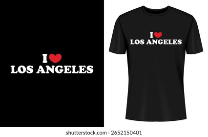 Esta imagem mostra camiseta, maquete, design, template, los angeles, califórnia, eu amo, coração. Eu adoro Los Angeles T Shirt Design Mockup