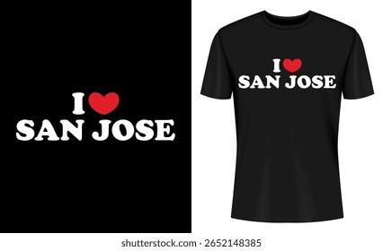 This image features t-shirt, shirt, apparel, clothing, design, mockup, template, black. I Love San Jose T Shirt Design Mockup with Black Background