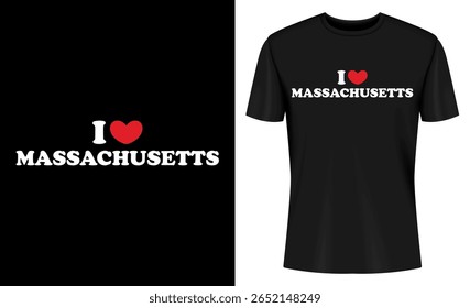 This image features tshirt, t-shirt, tee, shirt, design, graphic, clothing, apparel. I Love Massachusetts Black TShirt Design