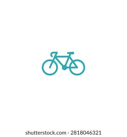 This image features a turquoise bicycle outline presented as a vector illustration against a white background. The design showcases essential bicycle components, including wheels, handlebars, and a seat, in a simplified style.