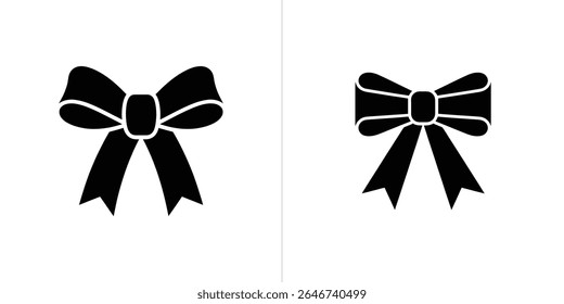 This image features two black ribbon bow icons against a stark white background. One is a solid silhouette, and the other is outlined, offering a clear visual comparison.