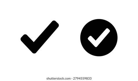 This image features two check mark shapes rendered as black silhouettes against a white background. The designs are flat and minimalist utilizing a simple graphic style and a distinct silhouette appearance.