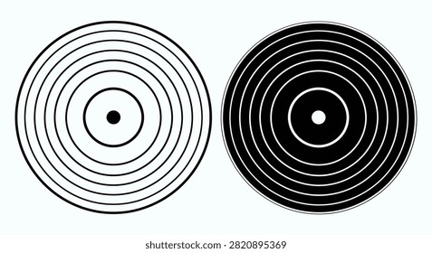 This image features two concentric circles patterns, one with a black background and white circles, and the other reversed. The style is a flat vector illustration.