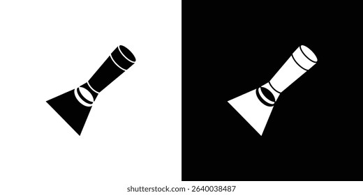This image features two flashlight icons, one black on a white background and the other white on a black background, emitting a beam shaped like a trapezoid.