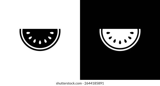 This image features two identical watermelon slice icons, one black on a white background and one white on black. Minimalist and vector style illustration.