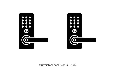 This image features two identical door locks depicted as black silhouettes against a white background. Each lock includes a lever handle, a keyhole, and a key, presented in a flat, graphic style.