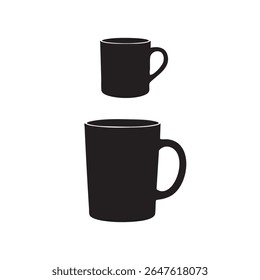This image features two mugs, one larger than the other, presented in a striking black silhouette style.