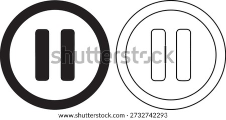 This image features two pause button icons, one filled and one outlined, on a plain white background with simple design