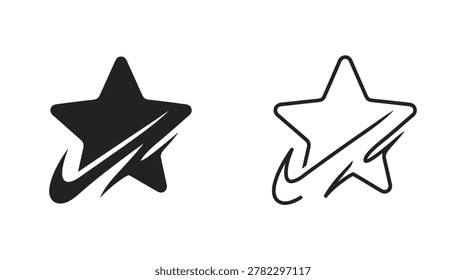 This image features two shooting star shapes, one solid black and one as a line art outline, both presented as