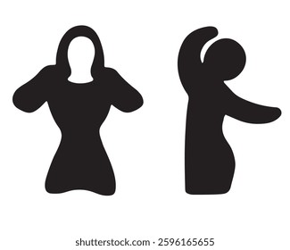 This image features two simple, black silhouette figures on a white background