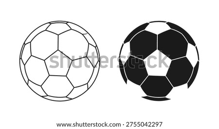 This image features two soccer balls, one entirely white and the other entirely black, emphasizing their iconic geometric pattern and spherical shape. high-quality