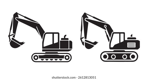 This image features two stylized, black silhouette excavators against a plain white background.