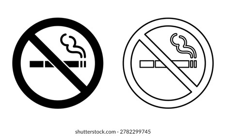 This image features two versions of a no smoking sign with a cigarette, presented as a black and white silhouette.
