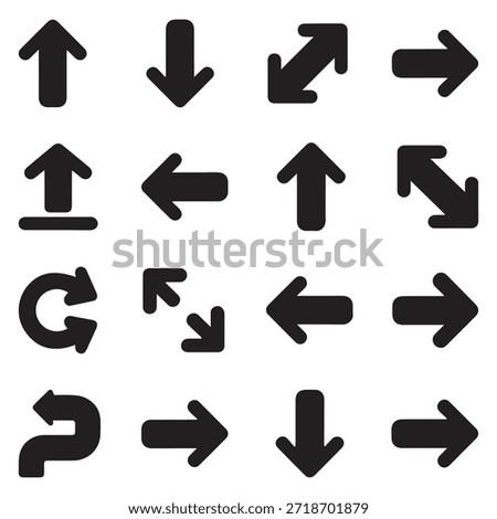 This image features a variety of black directional arrows arranged in a grid. The arrows point in different directions including up, down, left, right, and some indicate