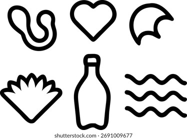 This image features a variety of icons representing nature, relaxation, and beach themes. The icons are clean, simple, and ideal for design projects.