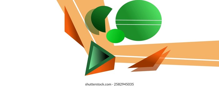  This image features a vibrant abstract composition of geometric shapes in shades of green and orange, creating a modern and eye-catching design.