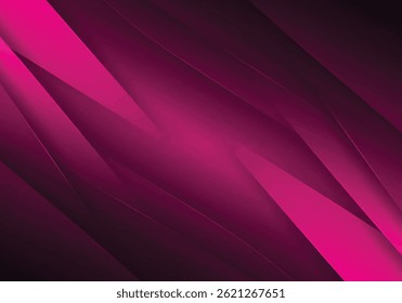 Esta imagem apresenta um design geométrico vibrante e abstrato com brilho magenta e formas em camadas roxas formando um padrão de diamante dinâmico.