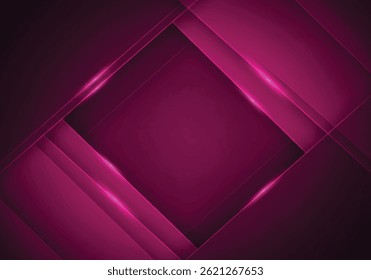 Esta imagem apresenta um design geométrico vibrante e abstrato com brilho magenta e formas em camadas roxas formando um padrão de diamante dinâmico.